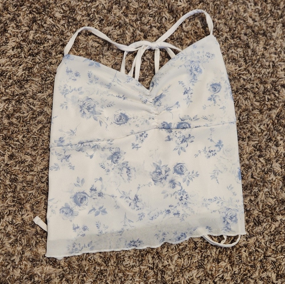 Floral Blue and White Women's Top